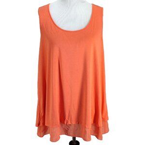 Linea Louis Dell Olio Mixed Media Swing Tank Top Womens Sz L Orange Chiffon Trim